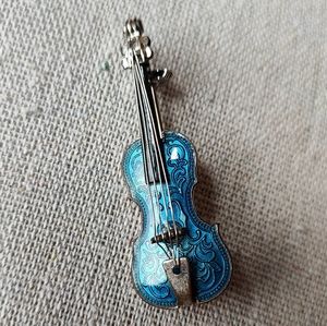 Western Germany Guitar Violin Musical Instrument Transparent Aqua Enamel Brooch